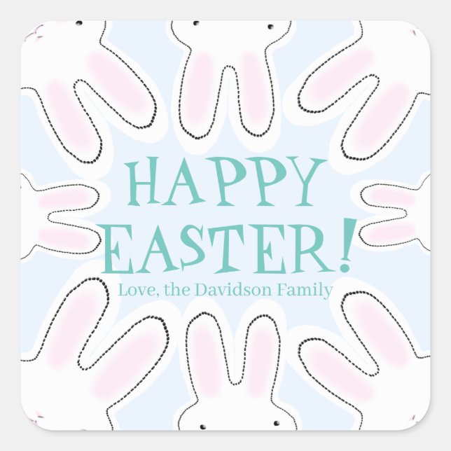 Pegatina Cuadrada Feliz Pascua azul pálido personalizado texto lindo (Anverso)