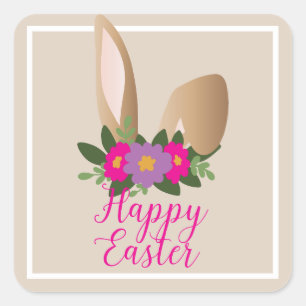 Pegatina Cuadrada ¡Feliz Pascua! Bunny Ears Floral 