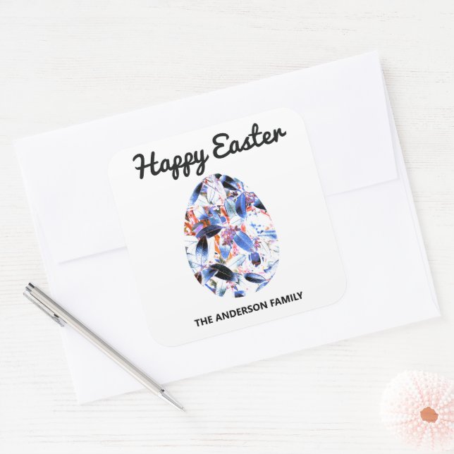 Pegatina Cuadrada Feliz Pascua Colorida Egg Springtime (Sobre)