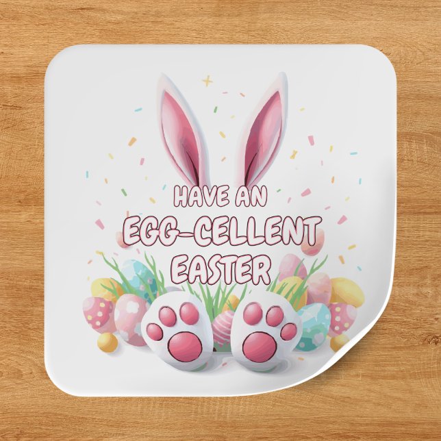 Pegatina Cuadrada Feliz Pascua Conejo Orejas y Pies (Happy Easter Bunny Ears & Feet Square Sticker
)