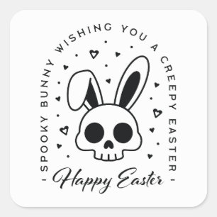 Pegatina Cuadrada Feliz Pascua deseos espeluznantes saludos conejo e