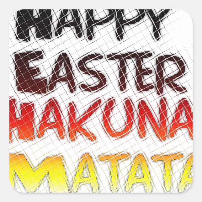 Pegatina Cuadrada Feliz Pascua: Diseño de Arte Textual Hakuna Matata (Anverso)