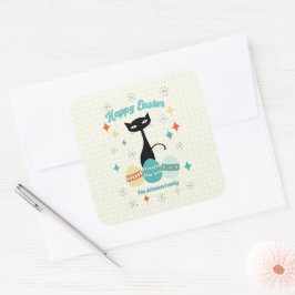 Pegatina Cuadrada Feliz Pascua, Era Atómica, Gato Moderno de Mitad d