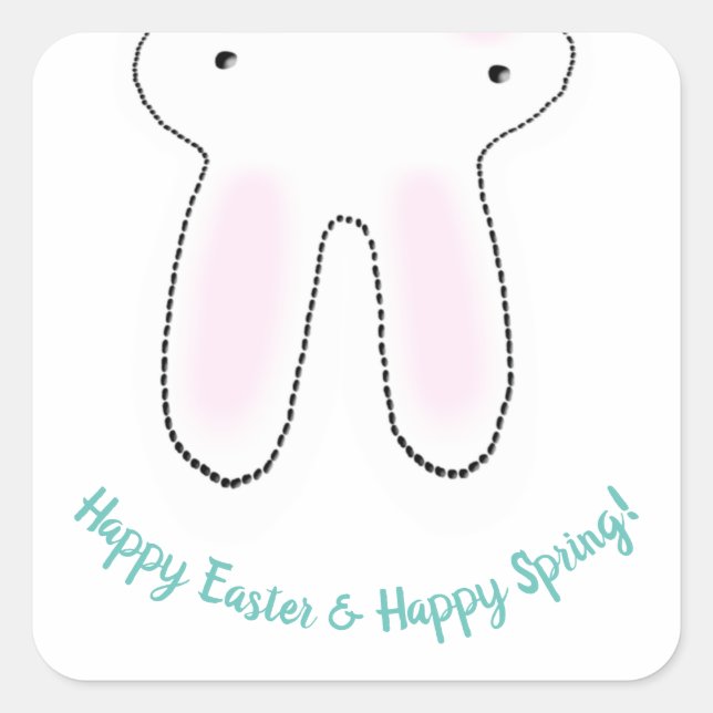 Pegatina Cuadrada Feliz Pascua Feliz Primavera lindo Conejo de Pascu (Anverso)