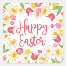 Feliz Pascua Floral Rojo Amarillo