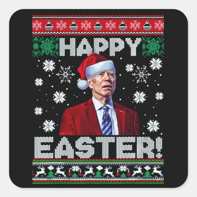 Pegatina Cuadrada Feliz Pascua Funny Joe Biden Santa Navidades (Anverso)