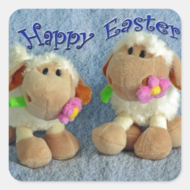Pegatina Cuadrada Feliz Pascua Lambs (Anverso)
