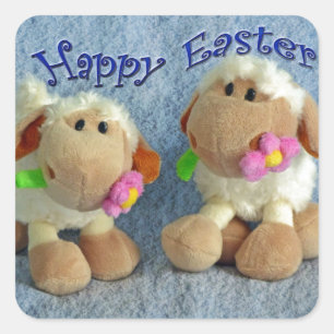 Pegatina Cuadrada Feliz Pascua Lambs