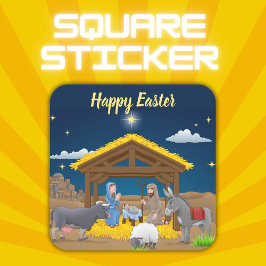 Pegatina Cuadrada Feliz Pascua - Natividad |