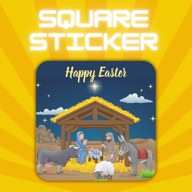 Pegatina Cuadrada Feliz Pascua - Natividad | (Subido por el creador)