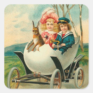 Pegatina Cuadrada Feliz Pascua Para Ti Eggshell Car Vintage
