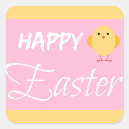 Pegatina Cuadrada Feliz Pascua, pequeño amarillo