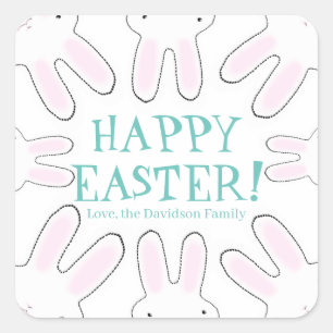 Pegatina Cuadrada Feliz Pascua personalizado blanco verde azulado te
