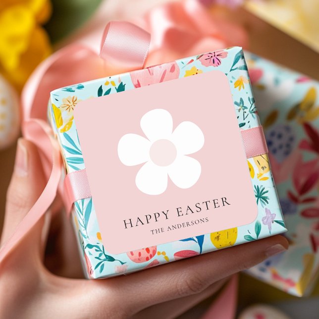 Pegatina Cuadrada Feliz Pascua Rosa Personalizada (Subido por el creador)