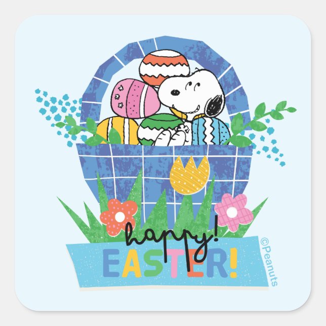 Pegatina Cuadrada Feliz Pascua Snoopy (Anverso)