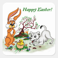 ¡Feliz Pascua! Welpe, Küken, Hase