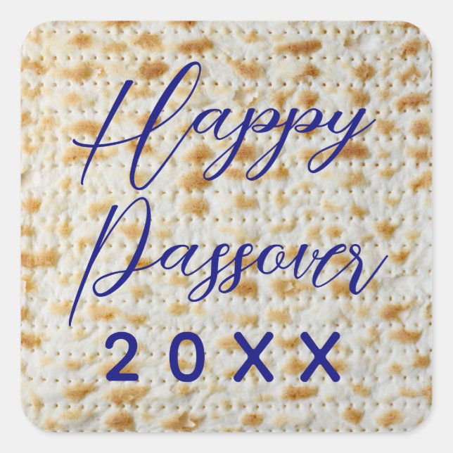 Pegatina Cuadrada Feliz Passover Matzo (Anverso)