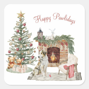 Pegatina Cuadrada Feliz Pawlidays Diseño de Perro - Borzoi