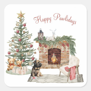 Pegatina Cuadrada Feliz Pawlidays Diseño de Perro - Briard