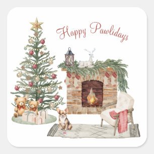 Pegatina Cuadrada Feliz Pawlidays Diseño de Perro - Chihuahua