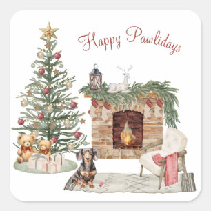 Pegatina Cuadrada Feliz Pawlidays Diseño de Perro - Dachshund