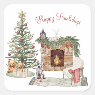 Pegatina Cuadrada Feliz Pawlidays Diseño de Perro - Dálmata