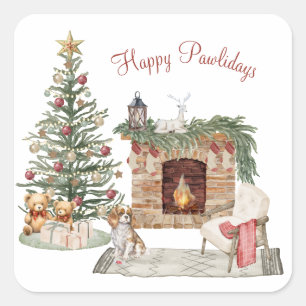 Pegatina Cuadrada Feliz Pawlidays Diseño de Perro - King Charles Spa