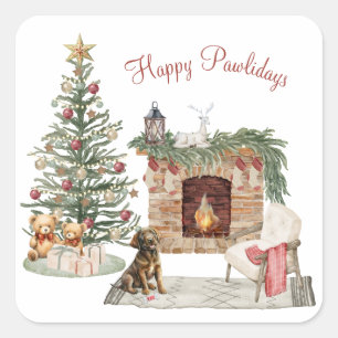 Pegatina Cuadrada Feliz Pawlidays Diseño de Perro - Labrador Chocola