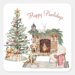 Pegatina Cuadrada Feliz Pawlidays Diseño de Perro - Labrador Retriev