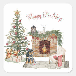 Pegatina Cuadrada Feliz Pawlidays Diseño de Perro - Rottweiler