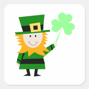 Pegatina Cuadrada Feliz pequeño Leprechaun