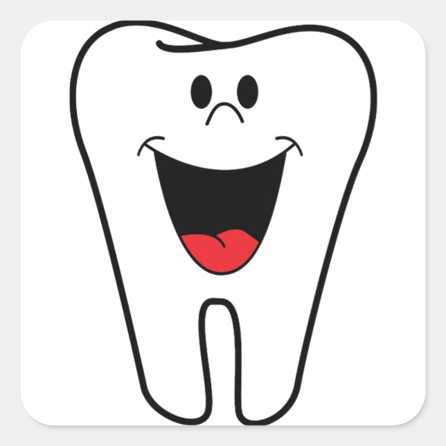 Pegatina Cuadrada Feliz personalizable de dientes para tu práctica d (Anverso)