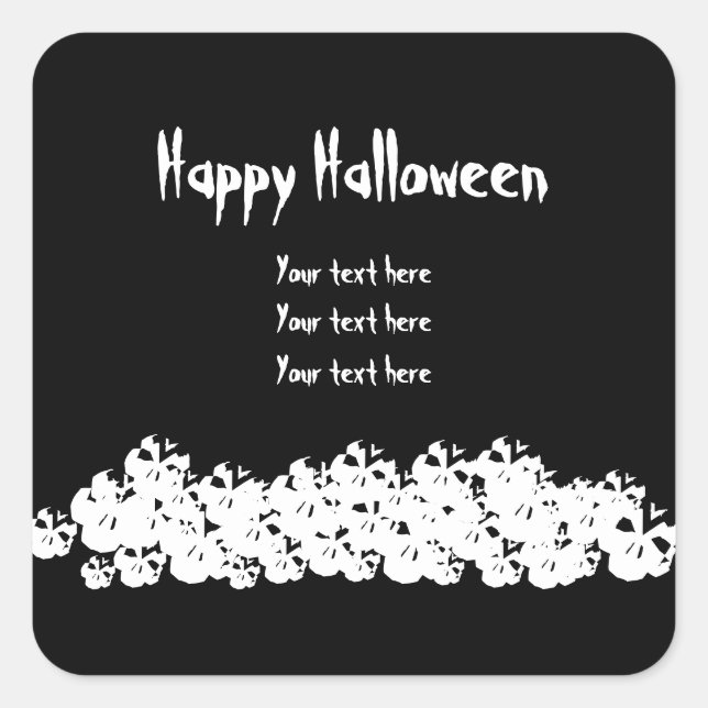 Pegatina Cuadrada Feliz personalizado de esqueletos espeluznantes de (Anverso)