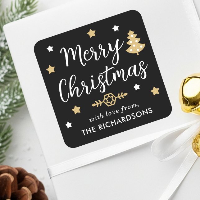 Pegatina Cuadrada Feliz Personalizado de Navidad Nombre de familia O (Subido por el creador)