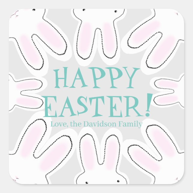 Pegatina Cuadrada Feliz personalizado gris pastel de Pascua texto li (Anverso)