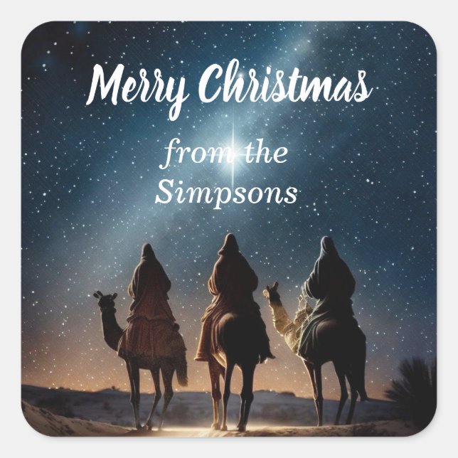 Pegatina Cuadrada Feliz Personalizado navideño desde el nombre (Anverso)