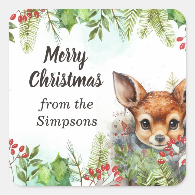 Pegatina Cuadrada Feliz Personalizado navideño desde el nombre del c (Anverso)