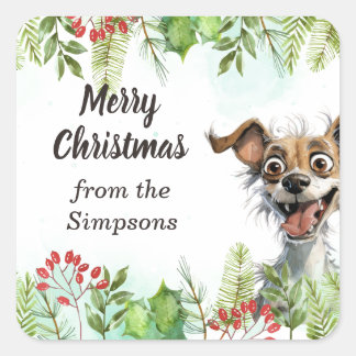 Pegatina Cuadrada Feliz Personalizado navideño desde el perro del no
