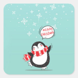 Pegatina Cuadrada Feliz Personalizado Penguin