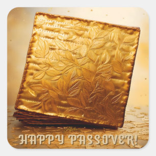 Pegatina Cuadrada ¡Feliz Pésaj! Matzá dorada