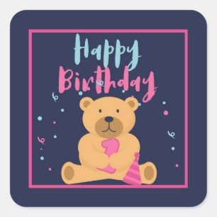 Pegatina Cuadrada Feliz primer cumpleaños