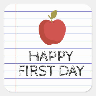 Pegatina Cuadrada Feliz primer día de regreso a la escuela de Apple