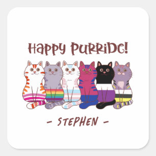 Pegatina Cuadrada Feliz Purride - gatos del orgullo LGBTQ