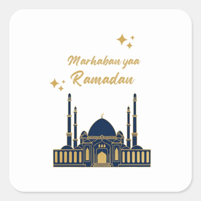 Pegatina Cuadrada Feliz Ramadan Kareem -Citas de Eid Mubarak (Anverso)