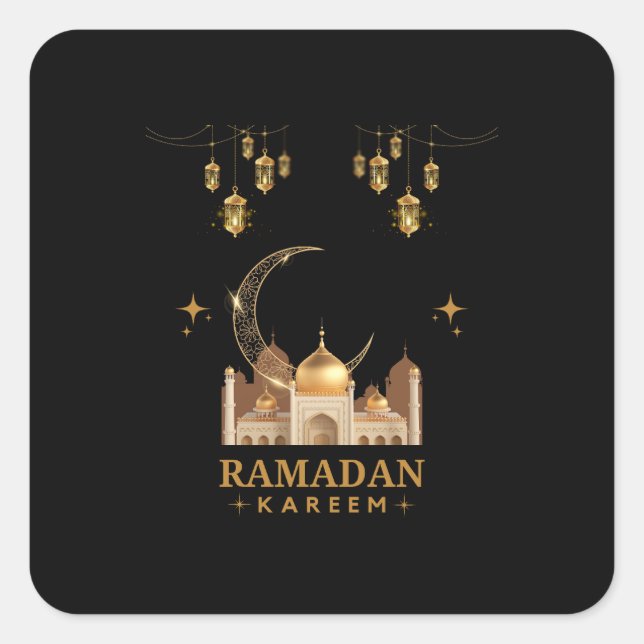 Pegatina Cuadrada Feliz Ramadan Kareem -Saludos de Eid Mubarak (Anverso)