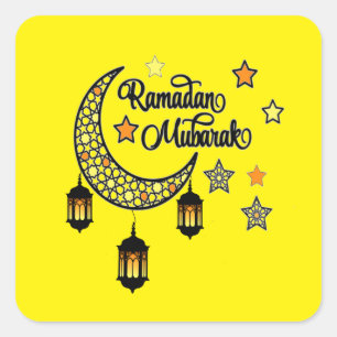 Pegatina Cuadrada Feliz Ramadán Mubarak Kareem Linterna de media lun