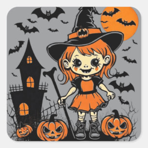 Pegatina Cuadrada Feliz regalo de Halloween con trucos o trucos
