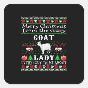 Pegatina Cuadrada Feliz Regalo de Navidad de Cabra Lady Ugly