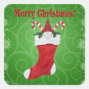 Pegatina Cuadrada Feliz Regalo de Navidad en un helado caña verde