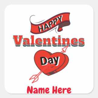 Pegatina Cuadrada Feliz regalo de nombre personalizado de San Valent